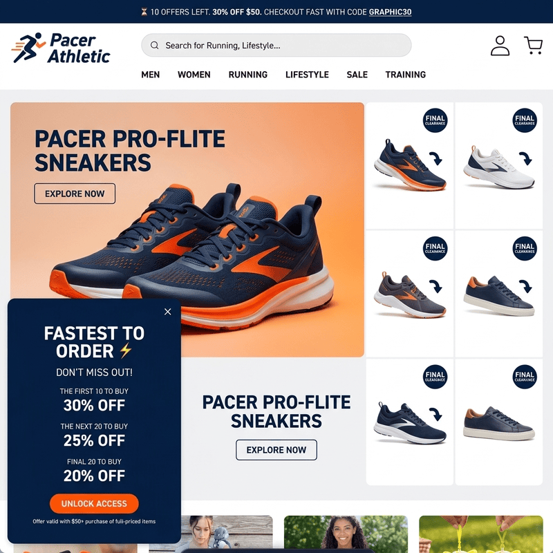 Pacer Athletic storefront running a Quikly tiered reward drop