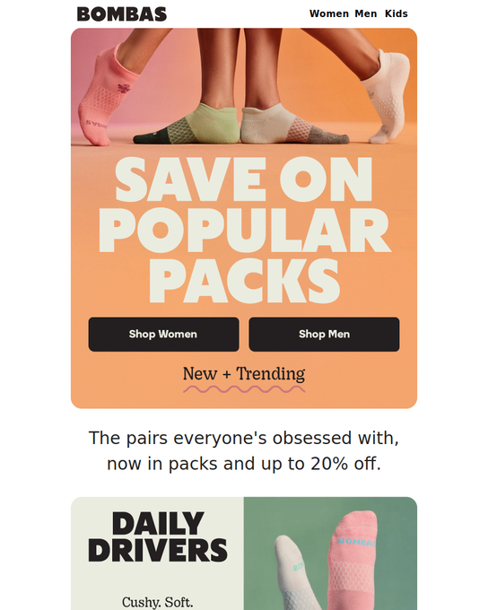 Bombas promo email — up to 20% off