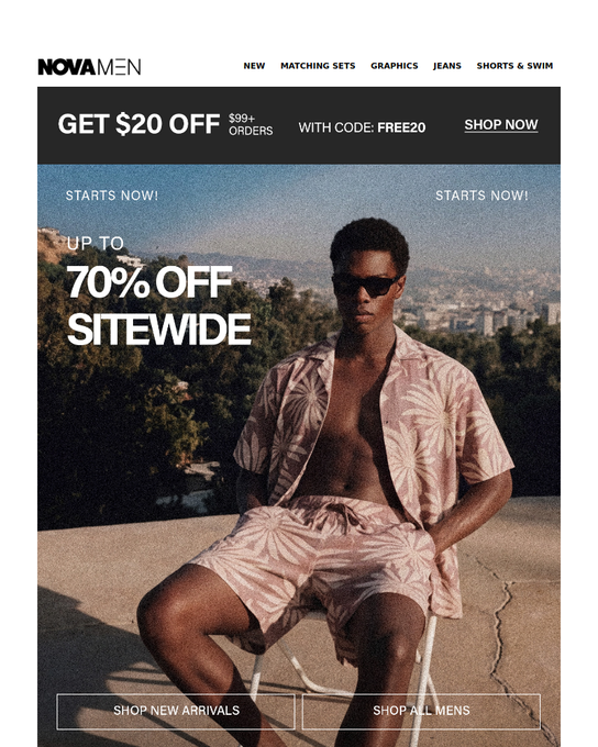 Fashion Nova promo email — 70% off sitewide